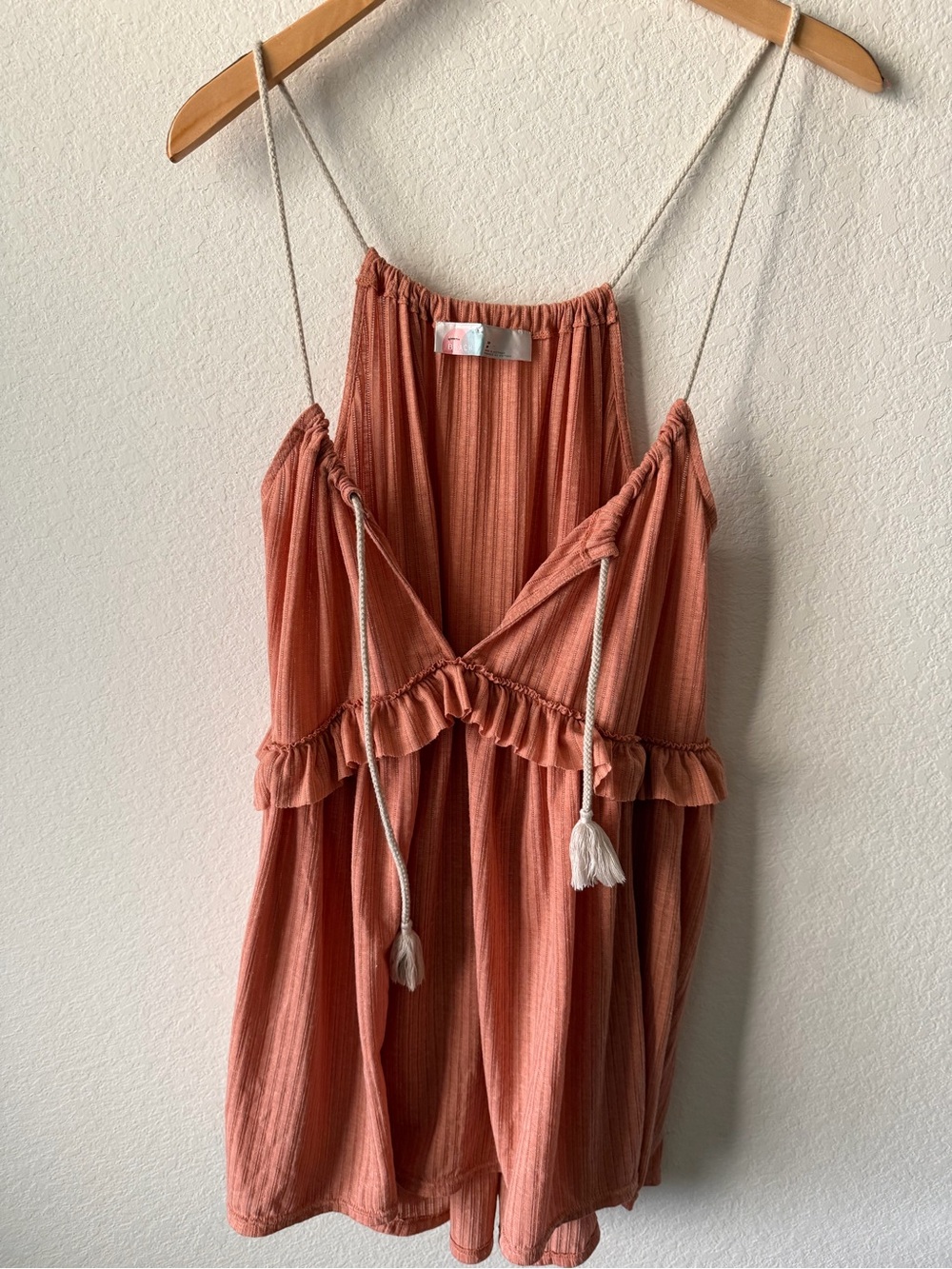 Free People Beach Ribbed Ruffle Tiered‎ Camisole Top Terracotta XS OB914652